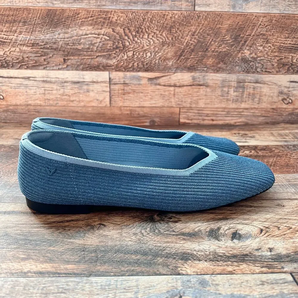 Vivaia Blue Margot 2.0 Square Toe Slip On V-Cut Flats Women's 42 US 10.5 Shoes